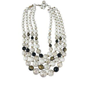 Vintage West Germany Multi-Strand Beaded Necklace With Faux Pearls & Speckled Be